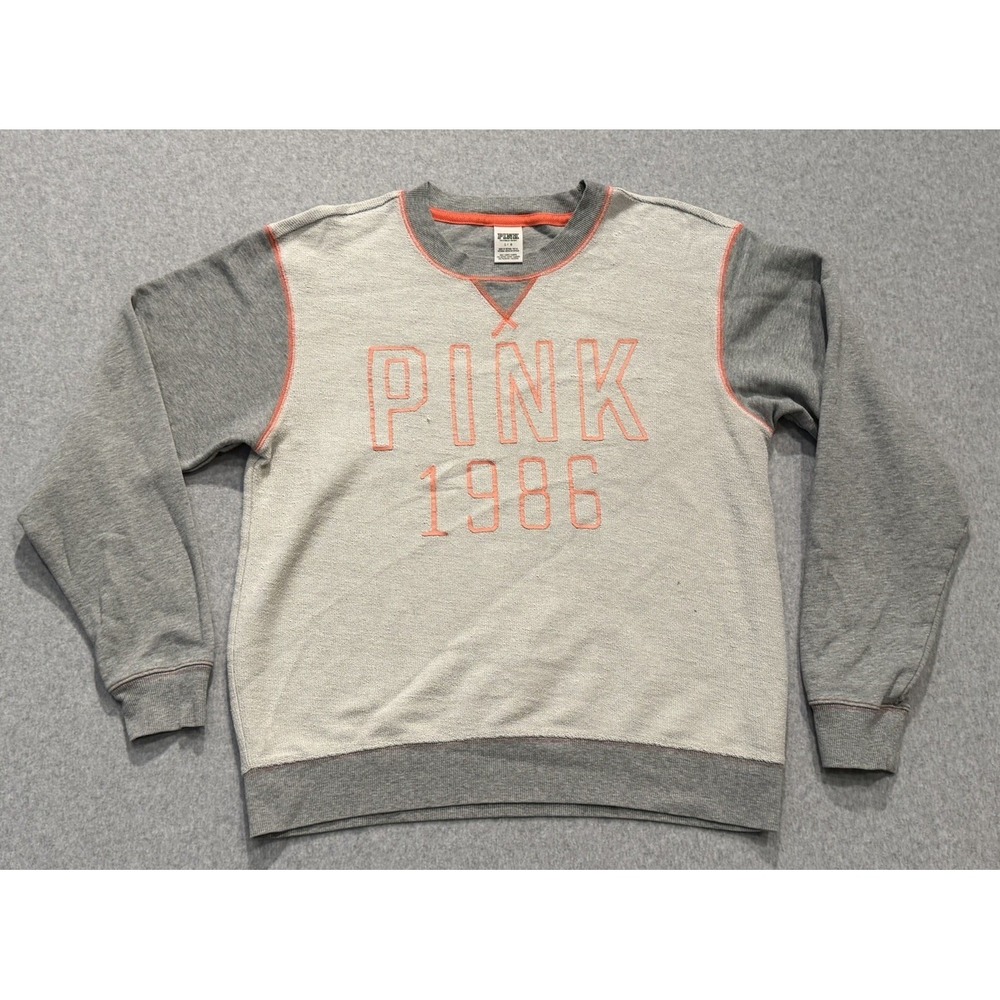 Victoria' Secret PINK Gray/pink  Pullover Crewneck Sweatshirt Size L Pre- Owned
